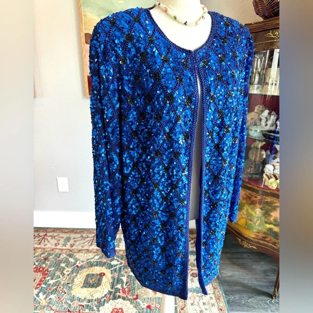 Stenay Blue Beaded Silk Sequined Vintage Jacket